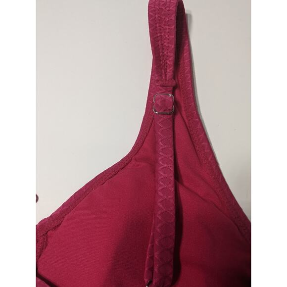 Xhilaration Bikini Top Textured V Neck Pink Juniors XL Bralette Swimsuit Beach - Picture 7 of 11